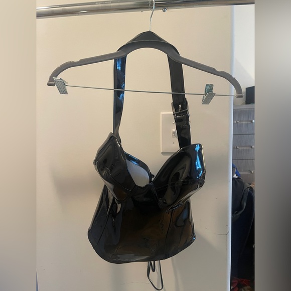 Grayscale Black Patent Leather Halter Top size M - Picture 3 of 4